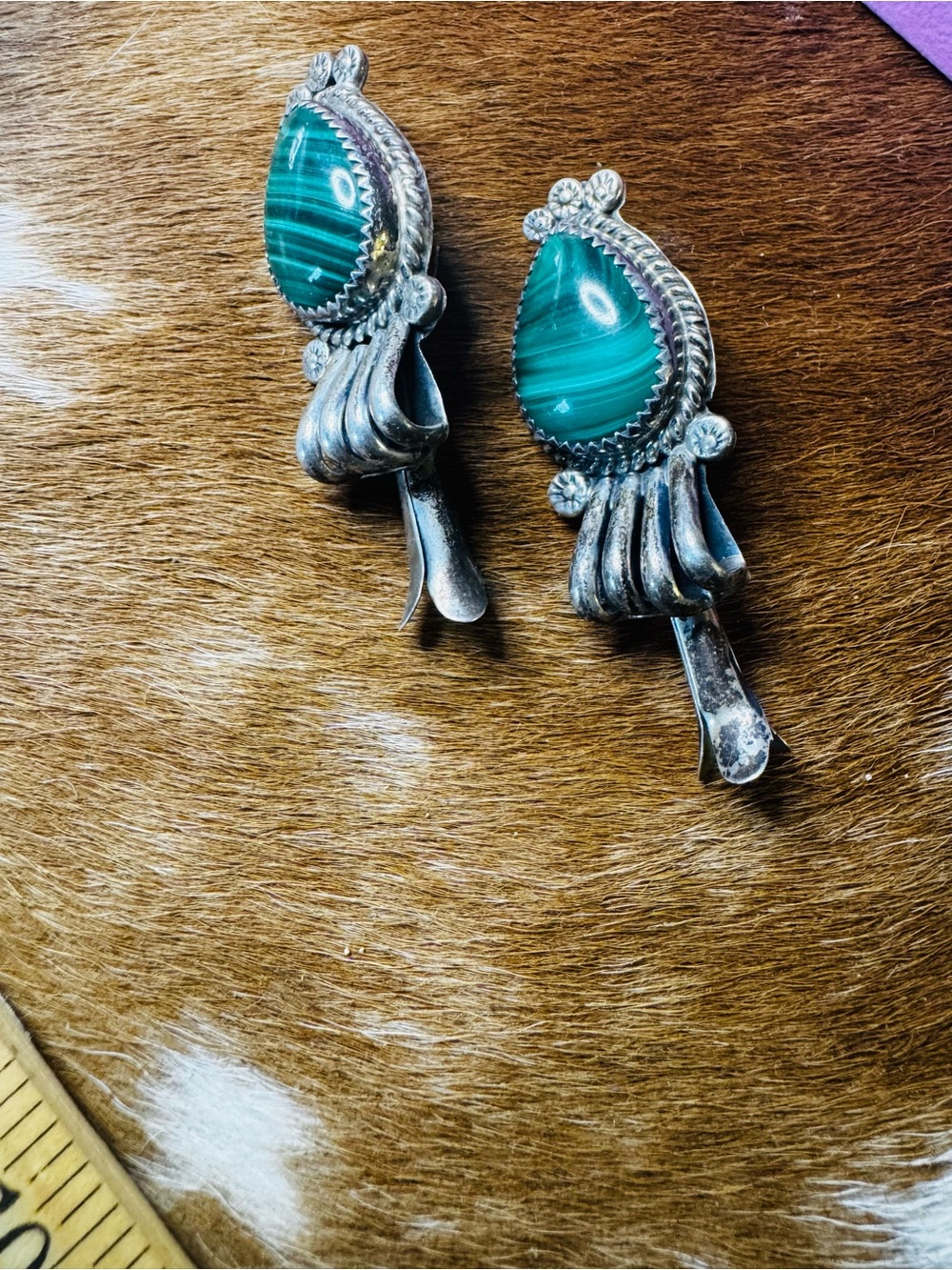 Statement Malachite Teardrop Squash Earrings Vintage Native
